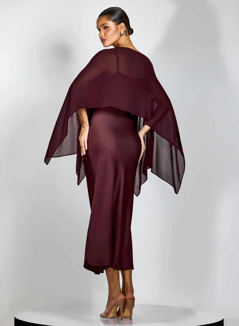 Sunfere  Elena Spaghetti Strap Maxi Dress With Cape Blouse for Women | Best Price UAE