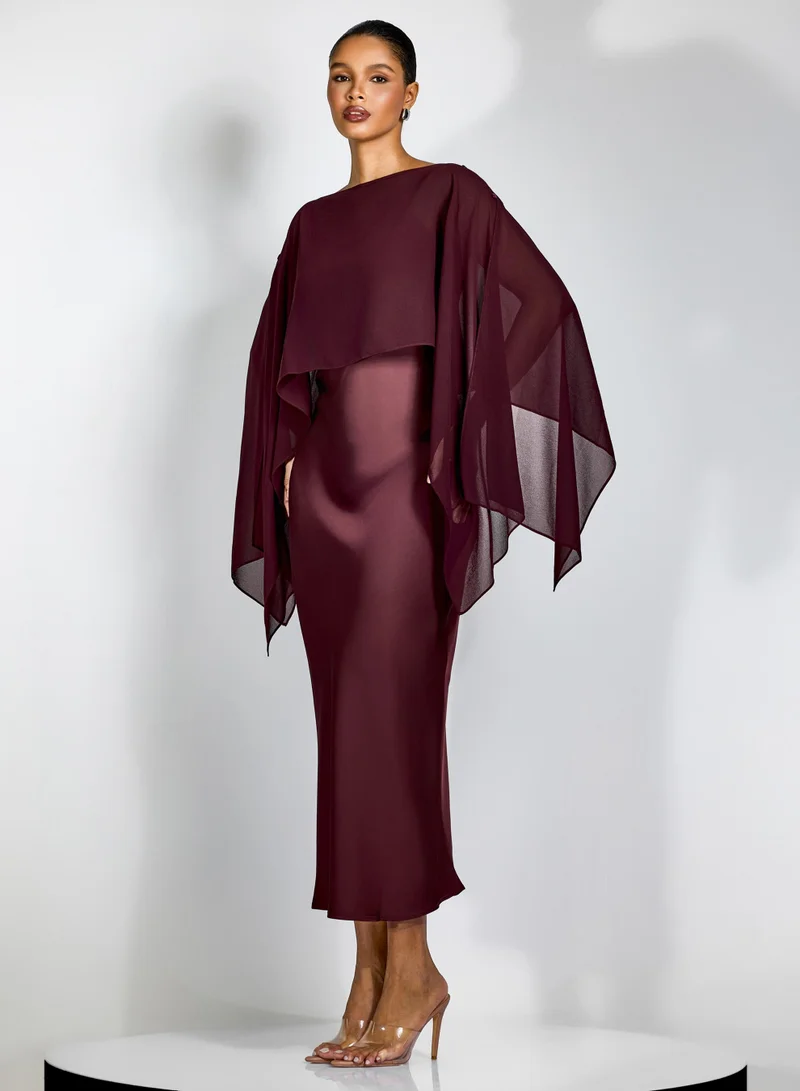 Sunfere  Elena Spaghetti Strap Maxi Dress With Cape Blouse for Women | Best Price UAE