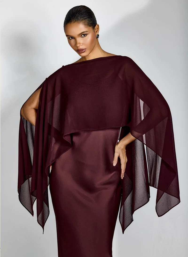 Sunfere  Elena Spaghetti Strap Maxi Dress With Cape Blouse for Women | Best Price UAE
