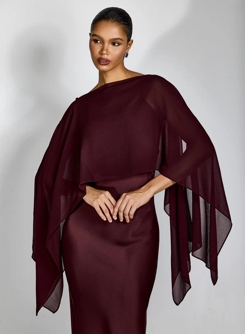 Sunfere  Elena Spaghetti Strap Maxi Dress With Cape Blouse for Women | Best Price UAE