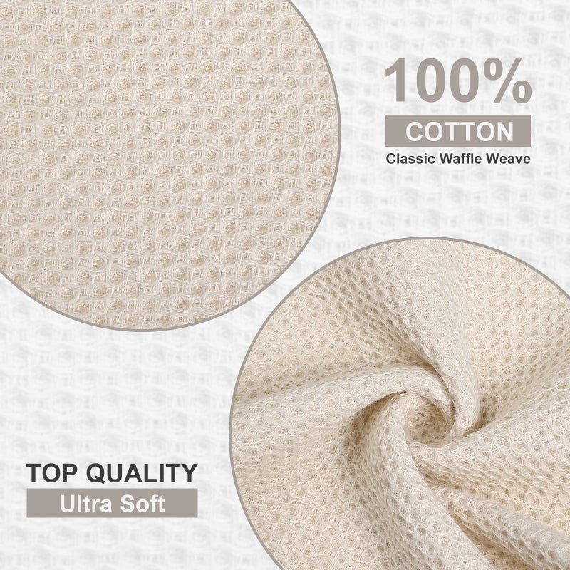 Kitinjoy 100% Cotton Kitchen Dish Cloths  6-Pack Waffle Weave Dish Towels for Drying Dishes Super Soft Absorbent Quick Drying Dish Rags  12 X 12 Inches  Beige - Image 2