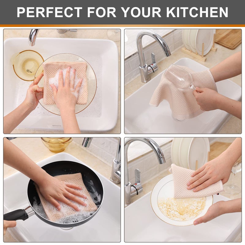 Kitinjoy 100% Cotton Kitchen Dish Cloths  6-Pack Waffle Weave Dish Towels for Drying Dishes Super Soft Absorbent Quick Drying Dish Rags  12 X 12 Inches  Beige - Image 4