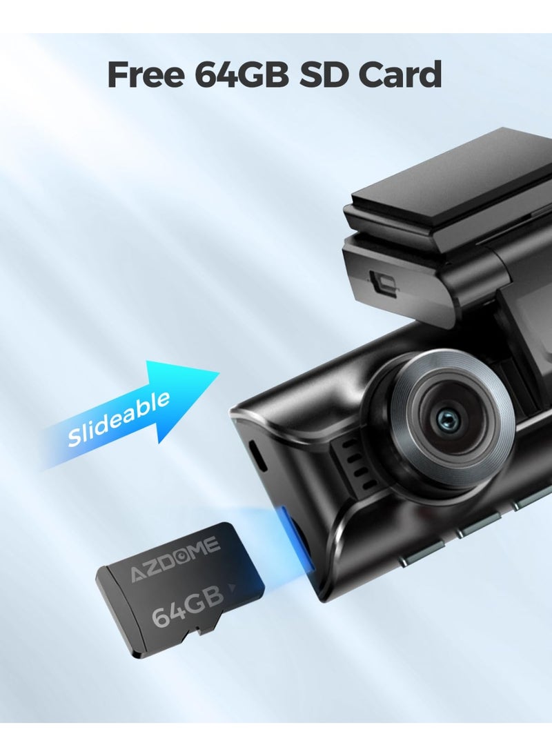 أزدوم كاميرا Dash Cam 4K أمامية وخلفية بدقة 4K، بطاقة مجانية بسعة 64 جيجابايت، كاميرا سيارة 5 جيجا هرتز واي فاي GPS، كاميرا Dashcam بشاشة IPS مقاس 3.18 بوصة، تحكم بالتطبيق بزاوية عريضة 150 درجة، رؤية ليلية WDR، وضع وقوف السيارات بمستشعر G  - Image 3