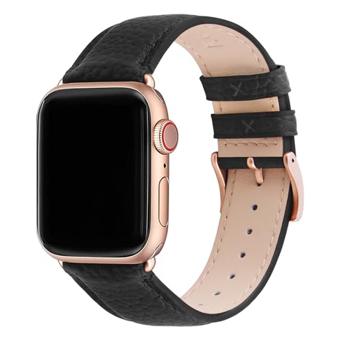 Fullmosa Leather Bands Compatible with Apple Watch Band 38mm 40mm 41mm, Dressy Chic iWatch Strap with Case for iWatch Series 9 8 7 6 5 4 3 2 1 SE3/2/1 for Women,Black+Rose Gold - Image 1