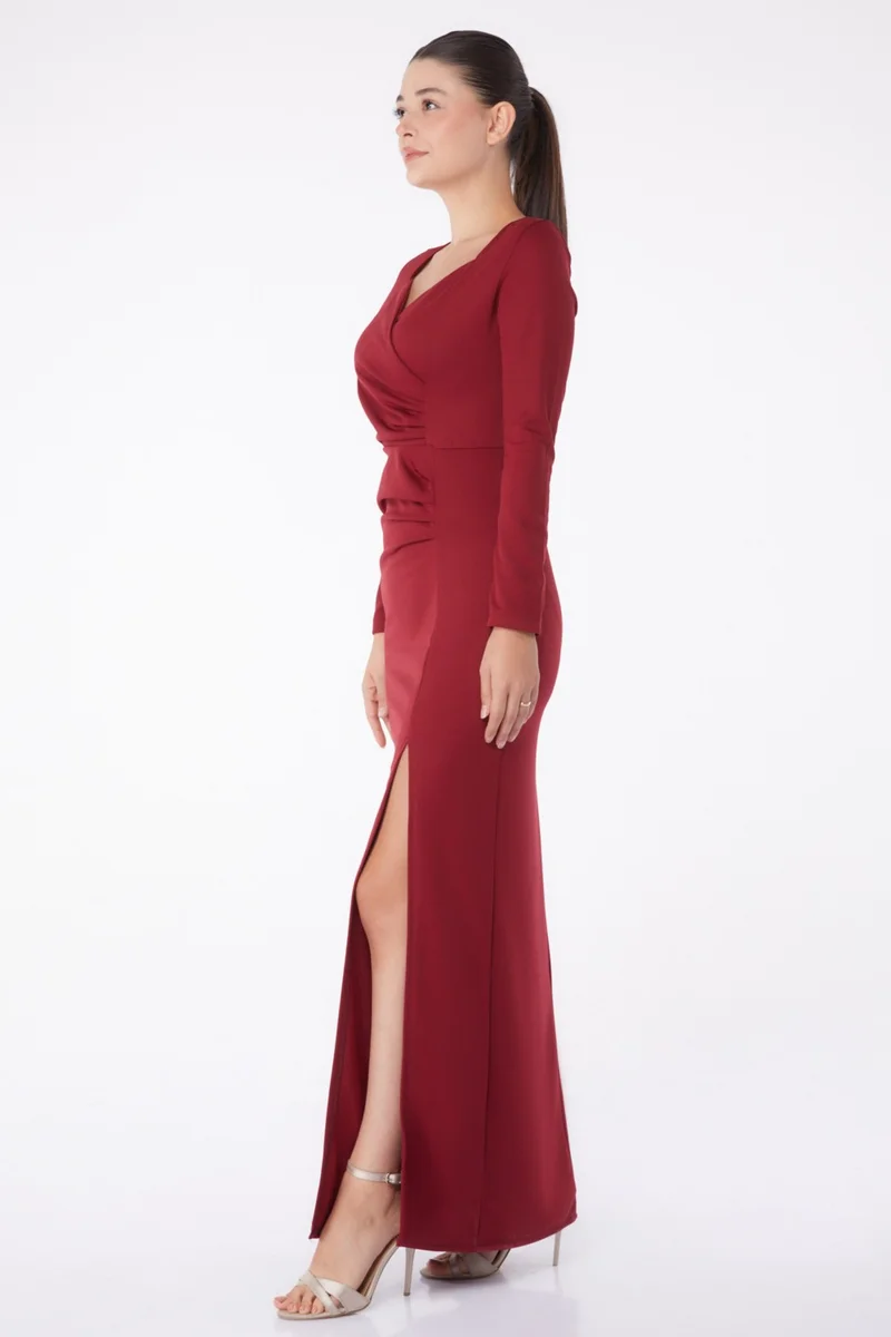 Tofisa Plain Double Breasted Women's Burgundy Evening Dress - 13254