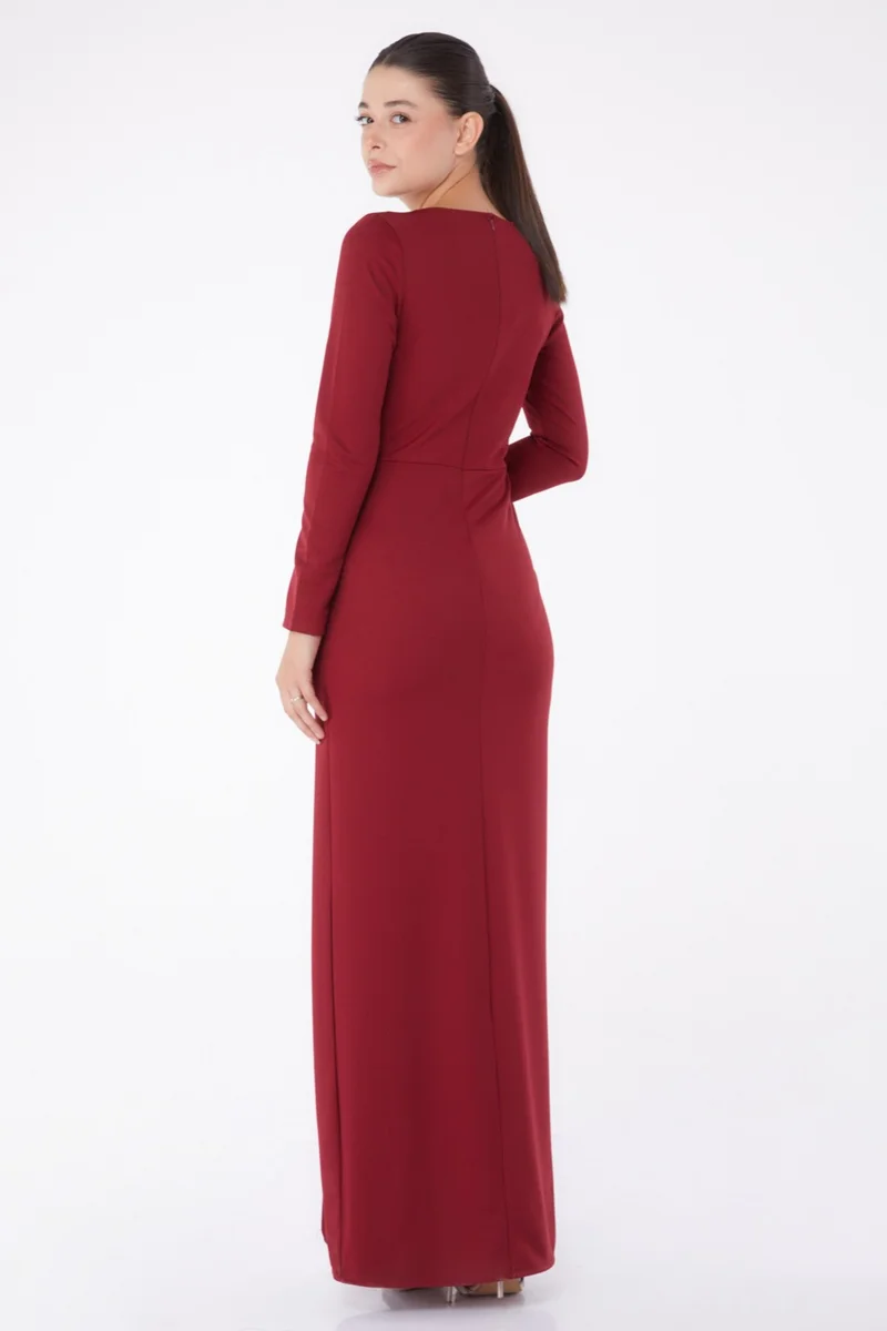 Tofisa Plain Double Breasted Women's Burgundy Evening Dress - 13254