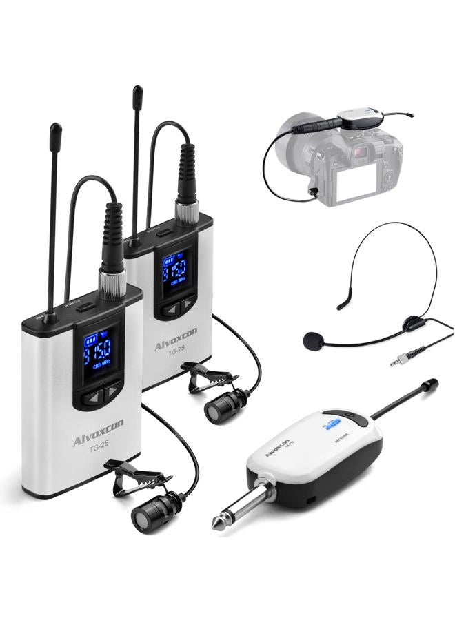 Alvoxcon TG220S Dual Wireless Lapel Mic for iPhone, DSLR Camera, PA Speaker, YouTube, Podcast, Video Recording, Conference, Vlogging, Church, Interview, Teaching - Image 1