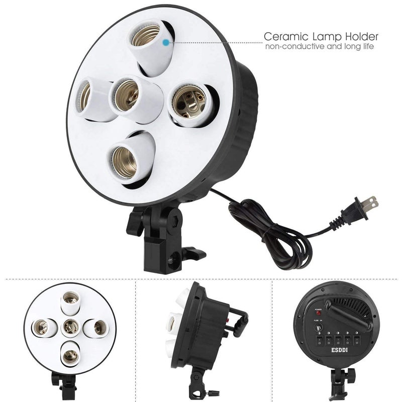 HIFFIN® Set Photography Equipment Kit 50cmx70cm Softbox with 5 in 1 E27 Photo Studio Bulb Holder Base Socket Lamp Bulb Holder Adapter for Photo Video Studio Softbox Video Light - Black - Image 3