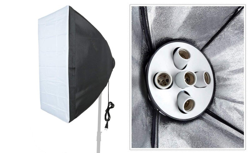 HIFFIN® Set Photography Equipment Kit 50cmx70cm Softbox with 5 in 1 E27 Photo Studio Bulb Holder Base Socket Lamp Bulb Holder Adapter for Photo Video Studio Softbox Video Light - Black - Image 1