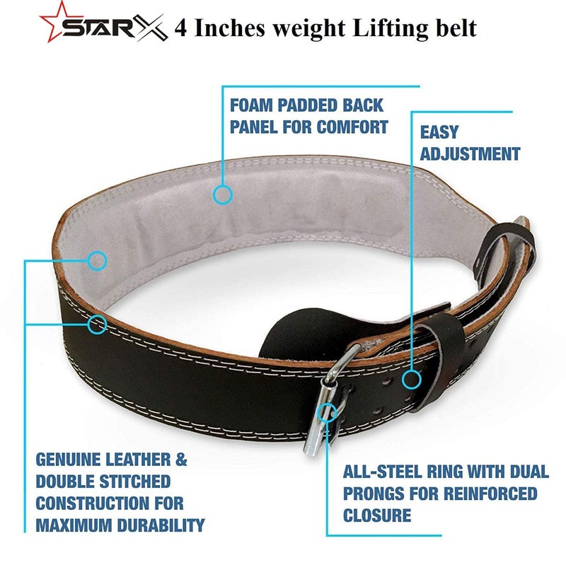 Starx Leather Unisex Fitness and Sports Large Gym Belt and Gloves (Black, Pack of 2) | Gym Equipment for Home Gym Workout Weight Lifting Strength Training & Exercise Fitness Gym Accessories - Image 4
