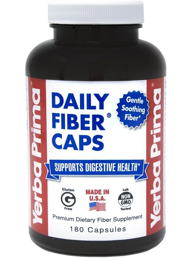 Yerba Prima Daily Fiber Caps - 180 Capsules - Soluble & Insoluble Dietary Fiber Supplement - Colon Cleanse - Gut Health - Vegan, Non-GMO, Gluten-Free - Image 1
