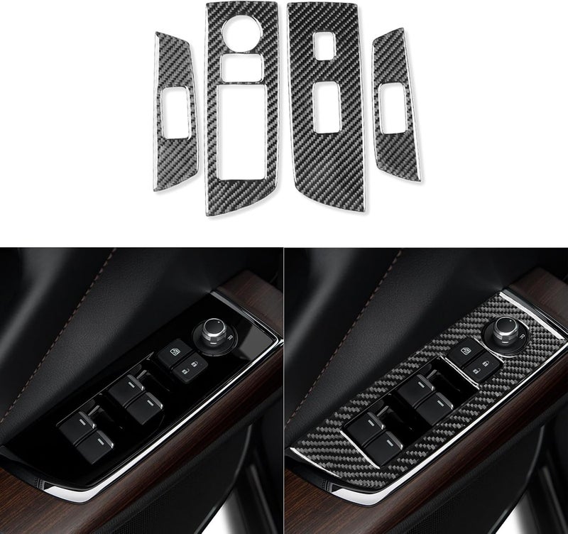 PJFUS Real Premium Carbon Fiber Sticker Car Window Lift Switch Control Button Panel Cover Trim Compatible with Mazda CX-9 CX9 2016 2017 2018 2019 2020 2021 2022 2023 Auto Interior Accessories Black - Image 1