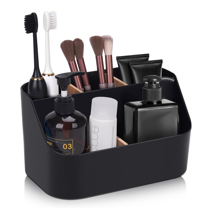 Ayswupt Electric Toothbrush Holders for BathroomsBlack Tooth Brushing HolderToothpaste Organizer with DividersBathroom Countertop Accessories StorageToothbrush Stand for Vanity Office Sink
