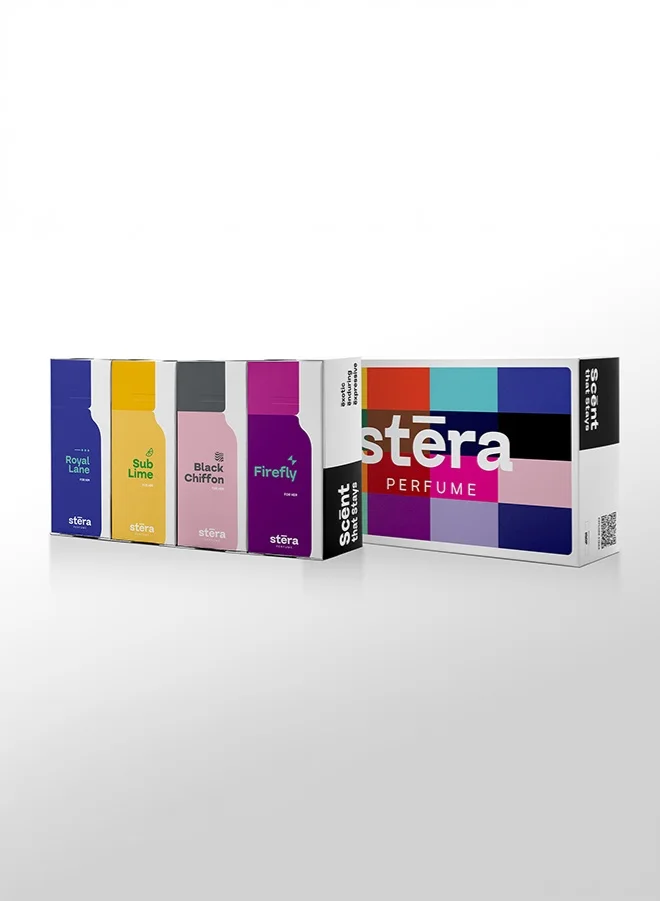 Stera Perfume DYNAMIC BLEND Mixed Perfume Set of 4 - ROYAL LANE (M) + SUB LIME (M) + PINK SHADE (W) + FIREFLY (W) Eau De Parfum - 50ml (Each), Premium Gift Set