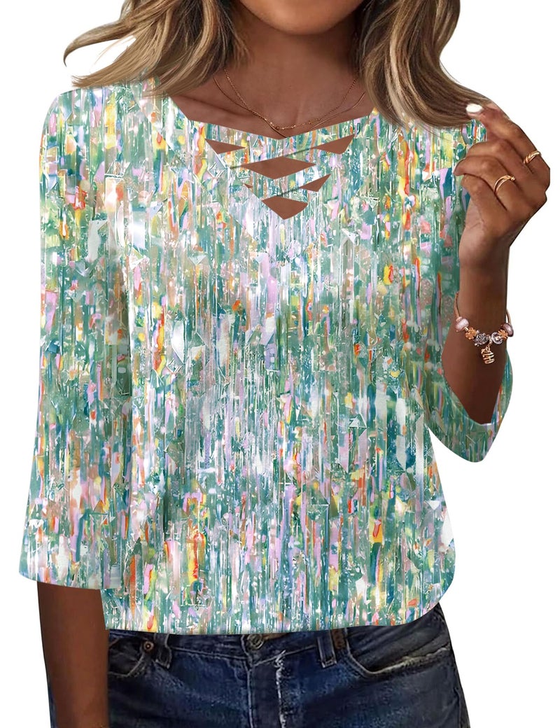 Rapbin 3/4 Sleeve Tops for Women Spring Tops Long Sleeve Womens Business Professional Outfits Vneck Tshirts Shirts for Women M - Image 1