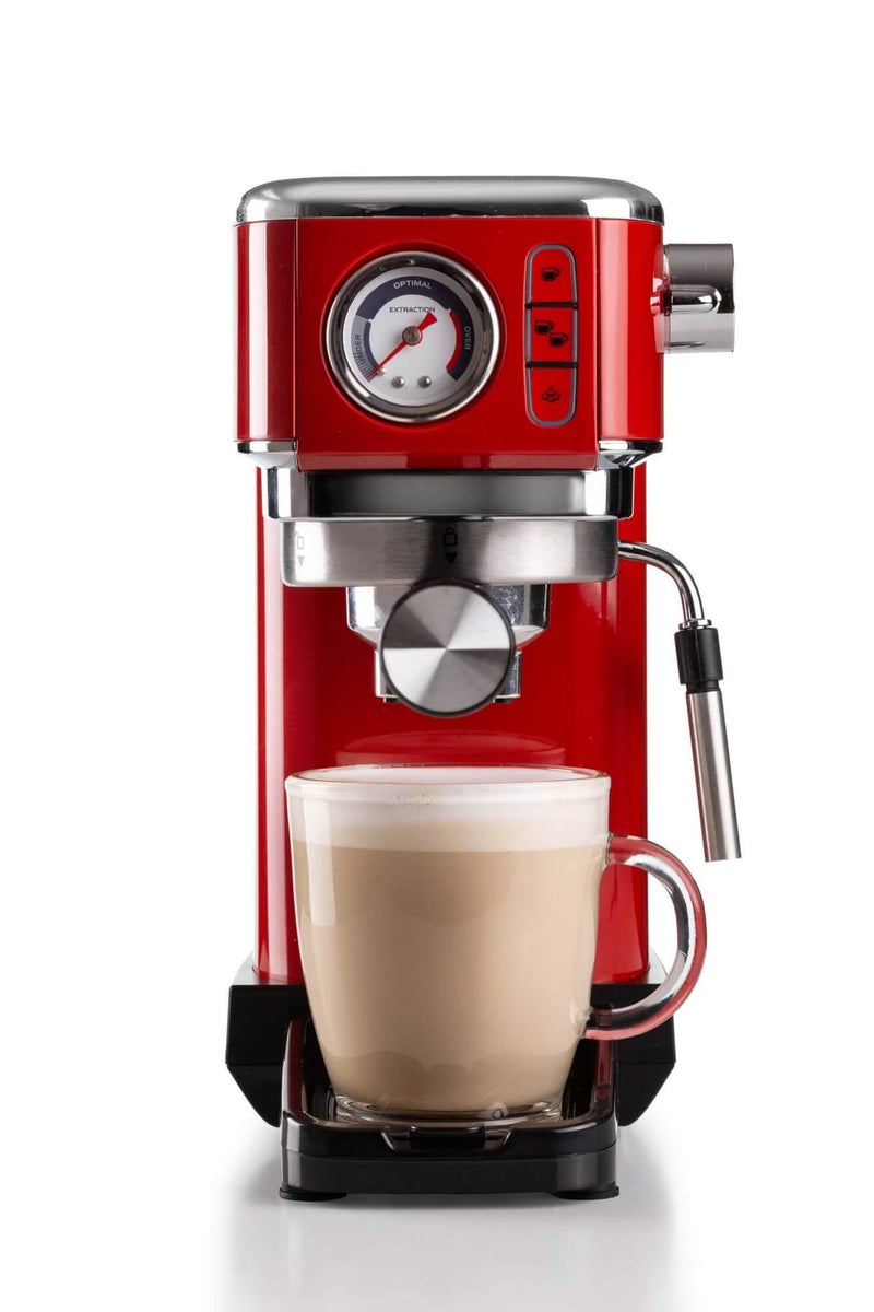 Ariete 1381 Coffee machine with pressure gauge, compatible with ground coffee and ESE pods, 1300 W, 1.1 L capacity, 15 bar pressure, ½ cup filter, Cappuccino device, Red - Image 3