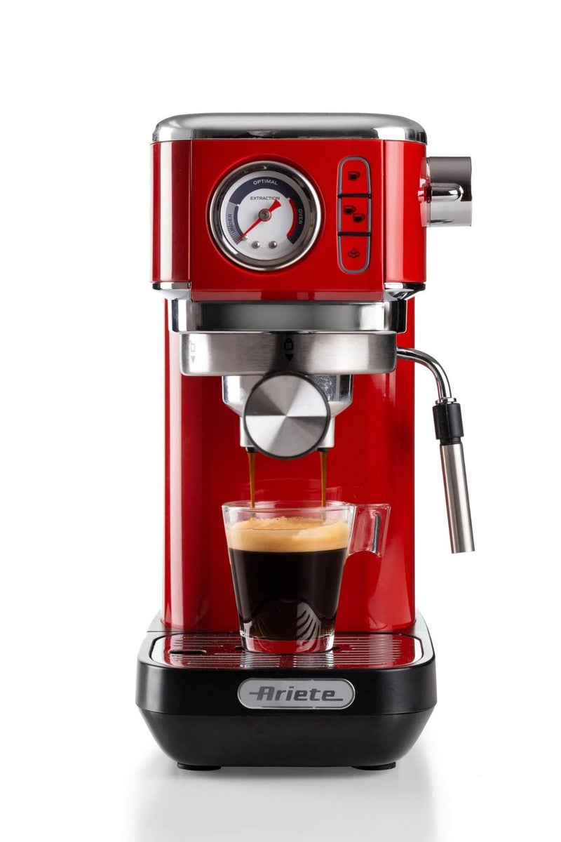Ariete 1381 Coffee machine with pressure gauge, compatible with ground coffee and ESE pods, 1300 W, 1.1 L capacity, 15 bar pressure, ½ cup filter, Cappuccino device, Red - Image 5