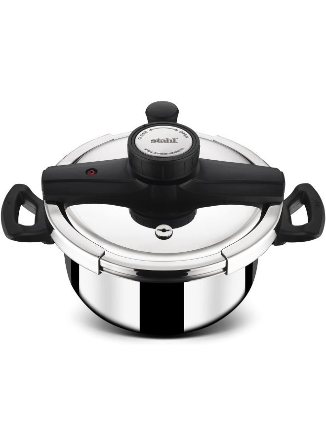 Stahl طباخ ضغط ستال فيرساتيل ثلاثي، طباخ حثي، طباخ ضغط بغطاء خارجي 3 لترات، متوافق مع موقد الحث والغاز، ضمان 5 سنوات، فولاذ مقاوم للصدأ، فضي - Image 3