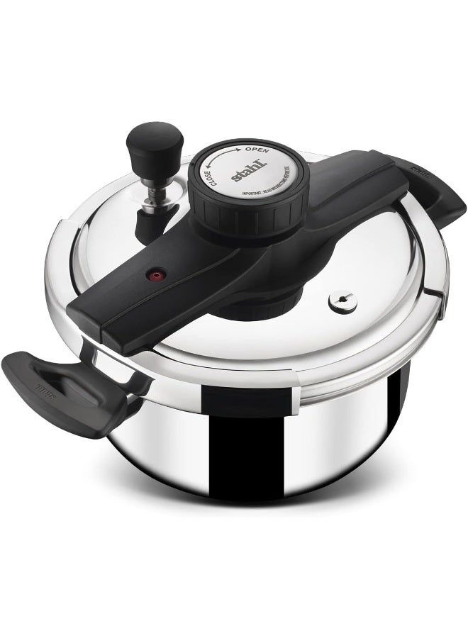 Stahl طباخ ضغط ستال فيرساتيل ثلاثي، طباخ حثي، طباخ ضغط بغطاء خارجي 3 لترات، متوافق مع موقد الحث والغاز، ضمان 5 سنوات، فولاذ مقاوم للصدأ، فضي - Image 1