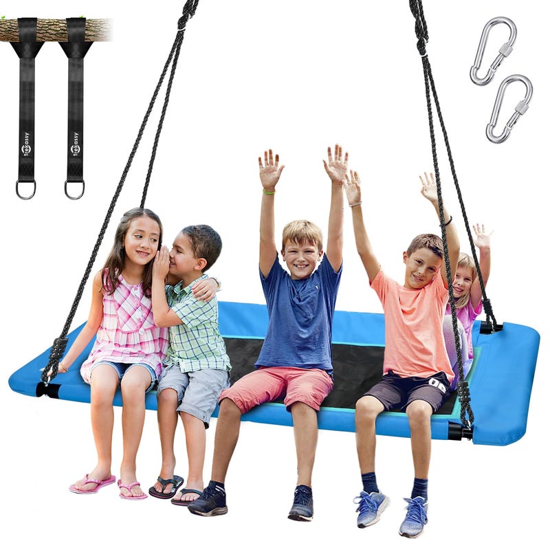 Trekassy 700lbs 60 Rectangle Platform Tree Swing for Kids and Adults Waterproof 2 Hanging Straps Blue