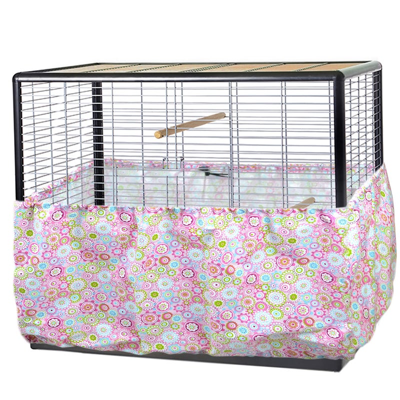tinkare Large Adjustable Bird Cage Skirt Seed Catcher Birdcage Cover Seed Feather Catcher Bird Cage Guard with Adjustable Elastic Drawstring for Round Square Cage Fabric Design