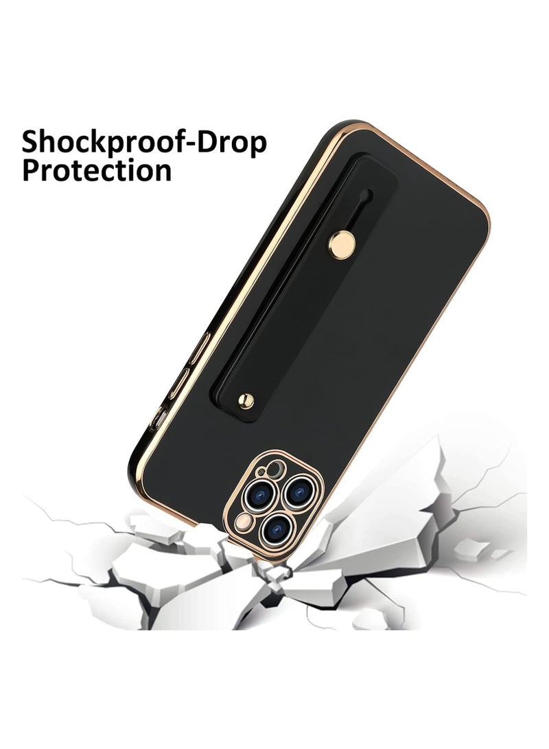 Phone case for iPhone 16 Pro Max for women, girls, shiny luxury plated bumper, adjustable hand strap holder, raised edges iPhone 16Pro Max Shock Protection - Black - Image 2