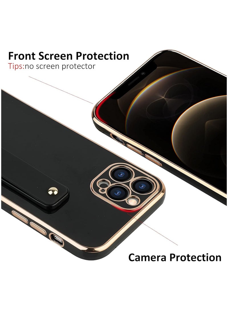 Phone case for iPhone 16 Pro Max for women, girls, shiny luxury plated bumper, adjustable hand strap holder, raised edges iPhone 16Pro Max Shock Protection - Black - Image 3