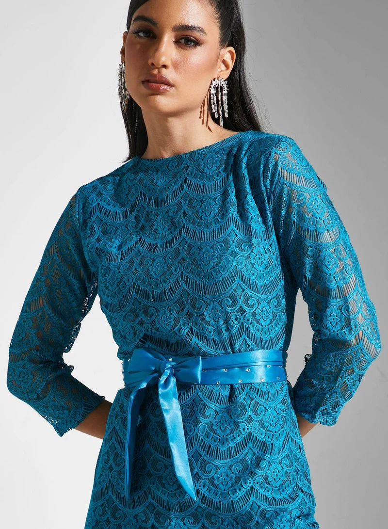 Golden Apple Lace Belted Dress