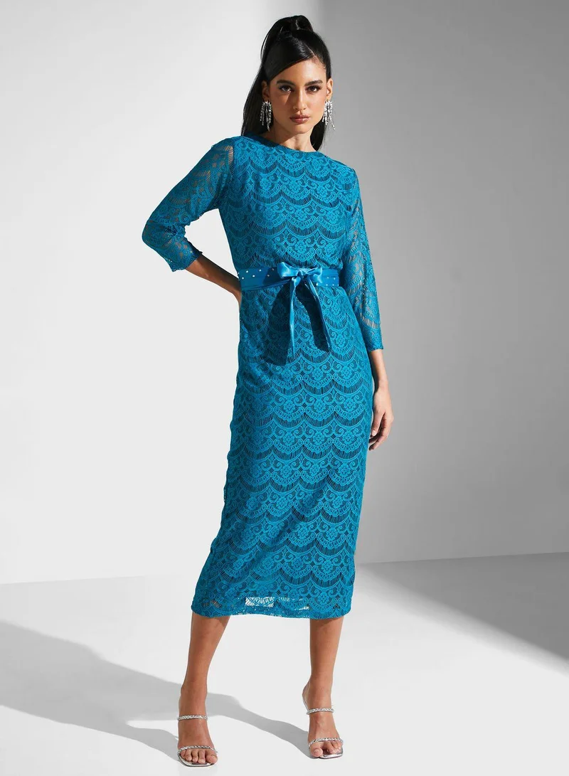 Golden Apple Lace Belted Dress