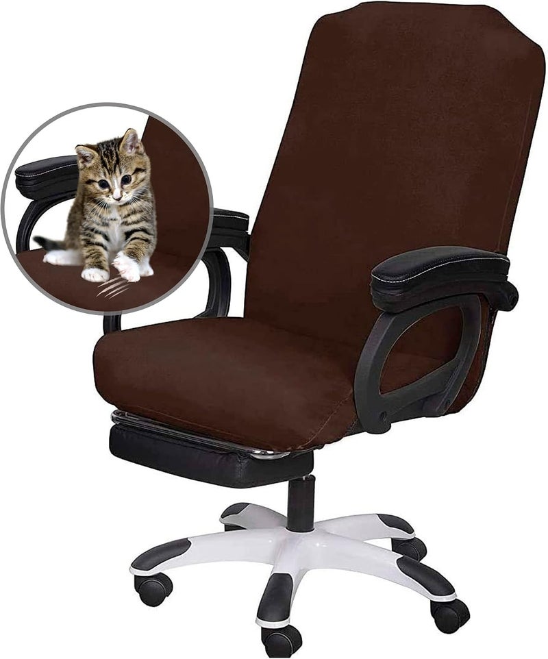 SARAFLORA Office Chair Cover - Large, Brown, Removable With Zipper for Universal Rotating Desk Chair - High Back Seat Washable Protector for Pets - Image 2