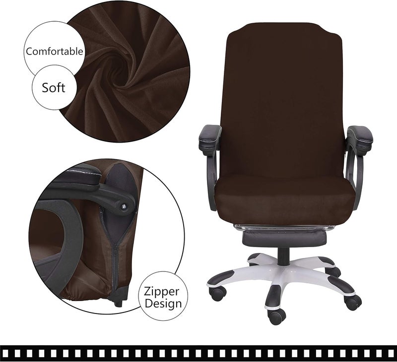 SARAFLORA Office Chair Cover - Large, Brown, Removable With Zipper for Universal Rotating Desk Chair - High Back Seat Washable Protector for Pets - Image 4