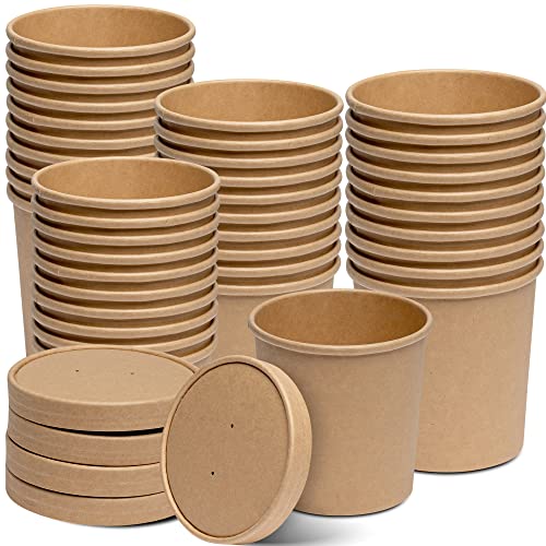 GUSTO 16 oz 50 Count Kraft Paper Food Containers with Vented Lids To Go Hot Soup Bowls Disposable Ice Cream Cups Ideal for Hot and Cold Foods Formerly Comfy Package - Image 2