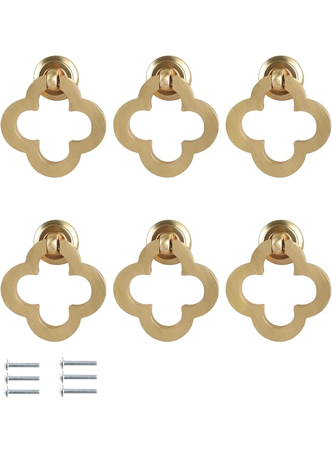The Bros 6pcs Gold Cabinet Knobs, Zinc Alloy Brushed Brass Cabinet Ring Pulls Dresser Handles Furniture Hardware for Kitchen Cupboard Drawers Closet Door,Easy to Install (Style2)