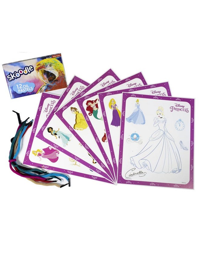SKOODLE - Skoodle Disney Princess Colouring Frames for Kids - DIY, Fun Filled Colouring/Painting Sheets, Specially Crafted to Enhance Play & Colouring Experience (6 Sheets + 12 Color Sticks + 6 Strings) - Image 1