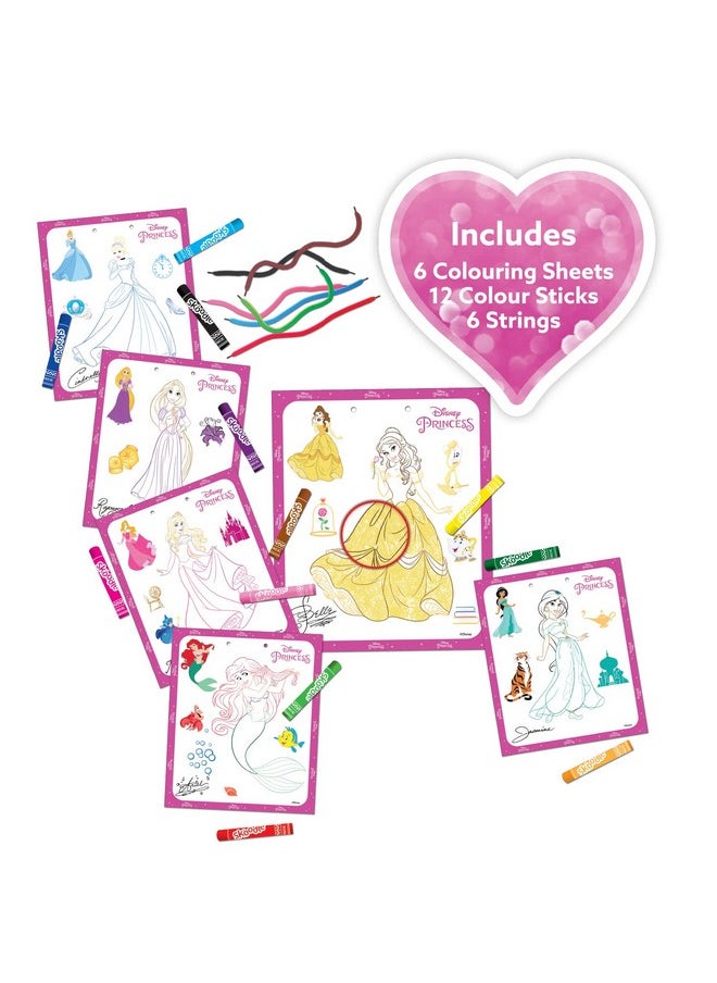 SKOODLE - Skoodle Disney Princess Colouring Frames for Kids - DIY, Fun Filled Colouring/Painting Sheets, Specially Crafted to Enhance Play & Colouring Experience (6 Sheets + 12 Color Sticks + 6 Strings) - Image 1