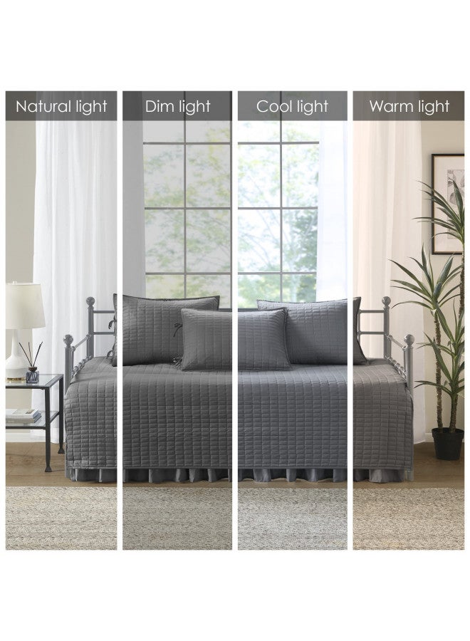 Comfort Spaces غطاء سرير يومي من Comfort Spaces - مزدوج الجوانب الفاخر - لحاف، بياضات مريحة لجميع الفصول مع تنورة السرير، وسائد متطابقة، 75'x39' رمادي فحمي 5 قطع - Image 2