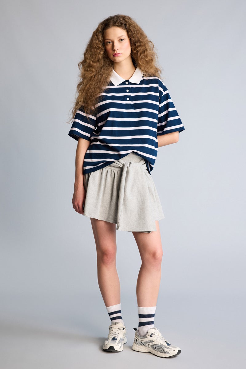 DeFacto Blue Woman Boxy Fit Polo Neck Short Sleeve T-Shirt Casual - Image 2