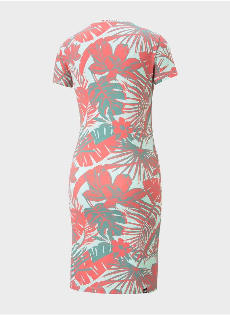 PUMA - Essential Flower Power Aop T-Shirt Dress - Image 1