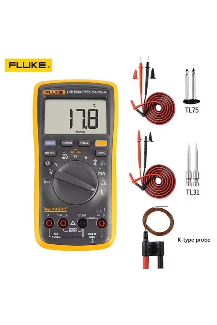 FLUKE FLUKE 17B MAX KIT Digital Multimeter – Complete Testing Package with TL31 Fine-Tip Leads, TL75 Standard Leads & Temperature Probe