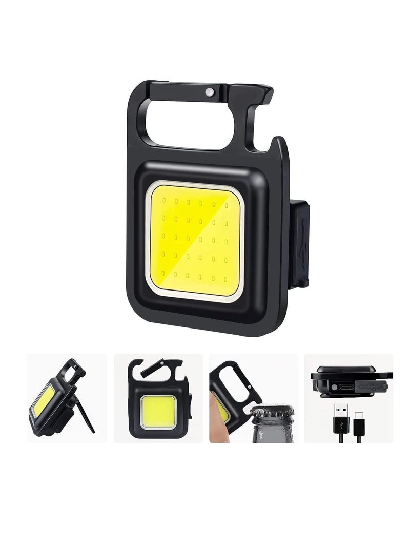 Mini Flashlight, 800Lumens COB Bright Rechargeable Keychain Flashlights, 4 Light Modes Portable Pocket Light with Folding Bracket Bottle Opener and Magnet Base for Camping Fishing Walking - Image 1