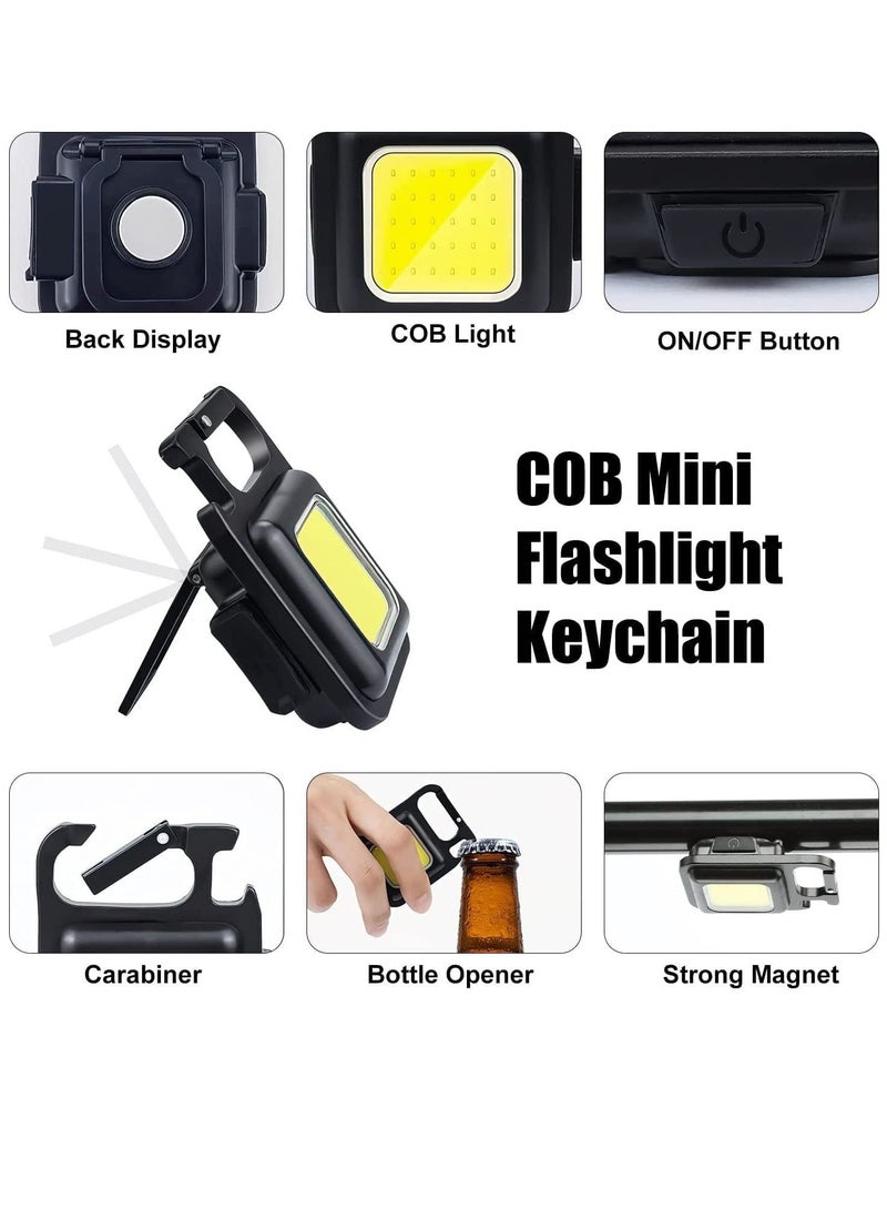 Mini Flashlight, 800Lumens COB Bright Rechargeable Keychain Flashlights, 4 Light Modes Portable Pocket Light with Folding Bracket Bottle Opener and Magnet Base for Camping Fishing Walking - Image 2