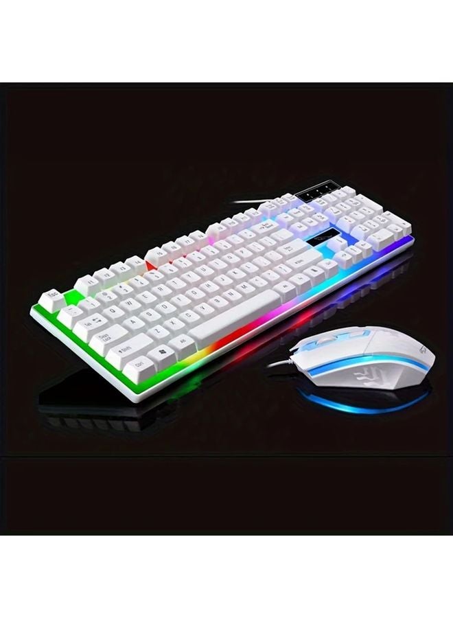 White RGB Gaming Keyboard and Mouse Combo Wired USB 104 Key Backlit Ergonomic PC PS4 - Image 1