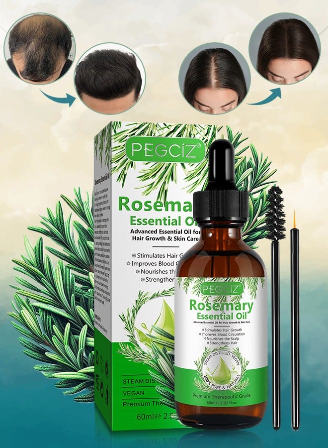 Pegciz 60 ml Rosemary Essential Oil for Hair Growth Pure Organic Rosemary Oil for Dry Damaged Hair and Growth Hair Scalp Oil Pure and Natural Premium Quality Oil Hair Loss Treatment Oil for Men and Women - Image 1
