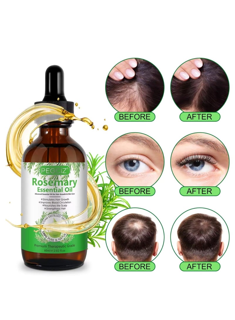 Pegciz 60 ml Rosemary Essential Oil for Hair Growth Pure Organic Rosemary Oil for Dry Damaged Hair and Growth Hair Scalp Oil Pure and Natural Premium Quality Oil Hair Loss Treatment Oil for Men and Women - Image 2