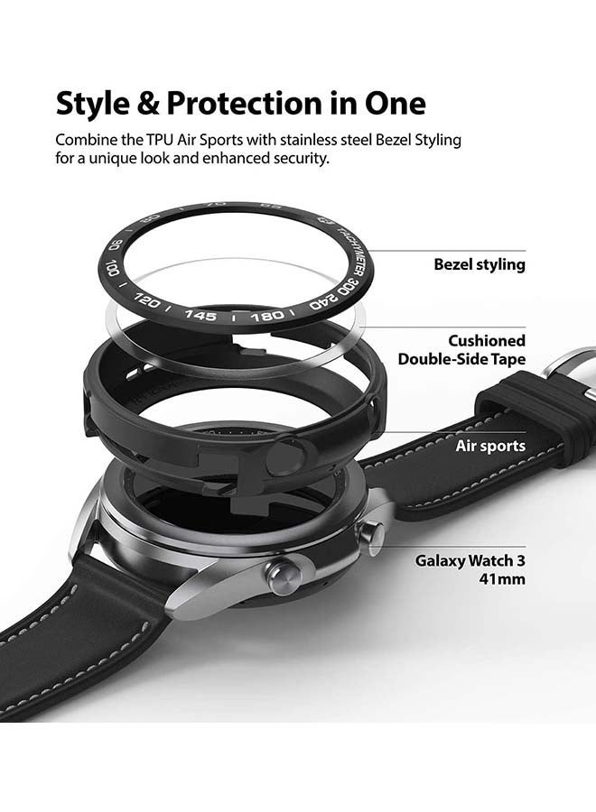 NIBEMINENT Flexible Soft TPU Case With Bezel Ring Adhesive Slim Cover For Galaxy Watch 3 Black  - Image 3