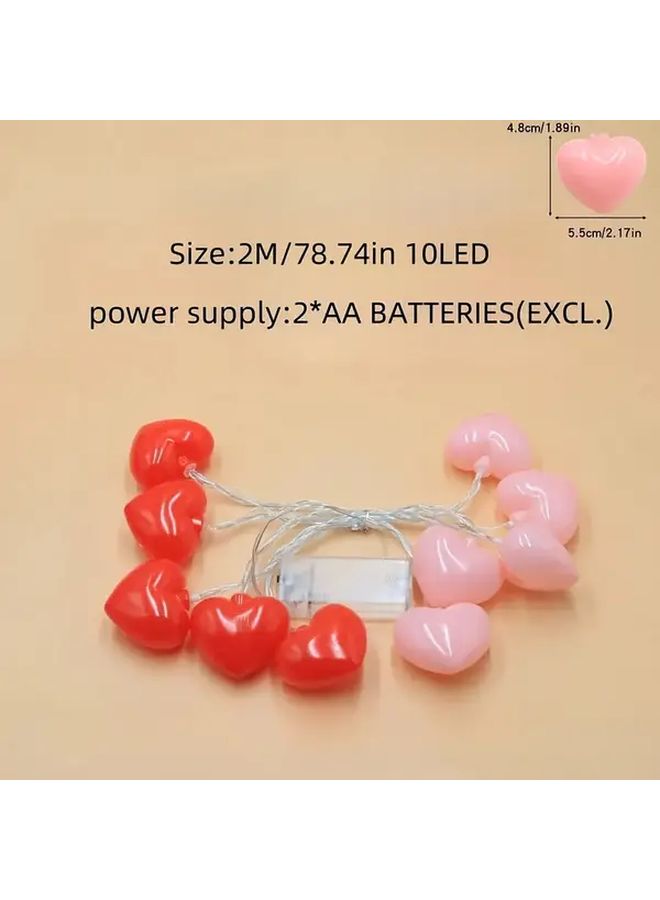 Pink Heart Shaped LED String Lights 10 Lights Battery Operated Valentine Wedding Decor - Image 3
