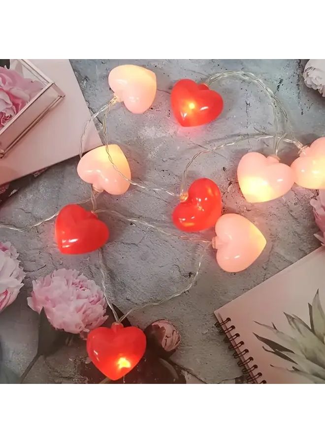 Pink Heart Shaped LED String Lights 10 Lights Battery Operated Valentine Wedding Decor - Image 4