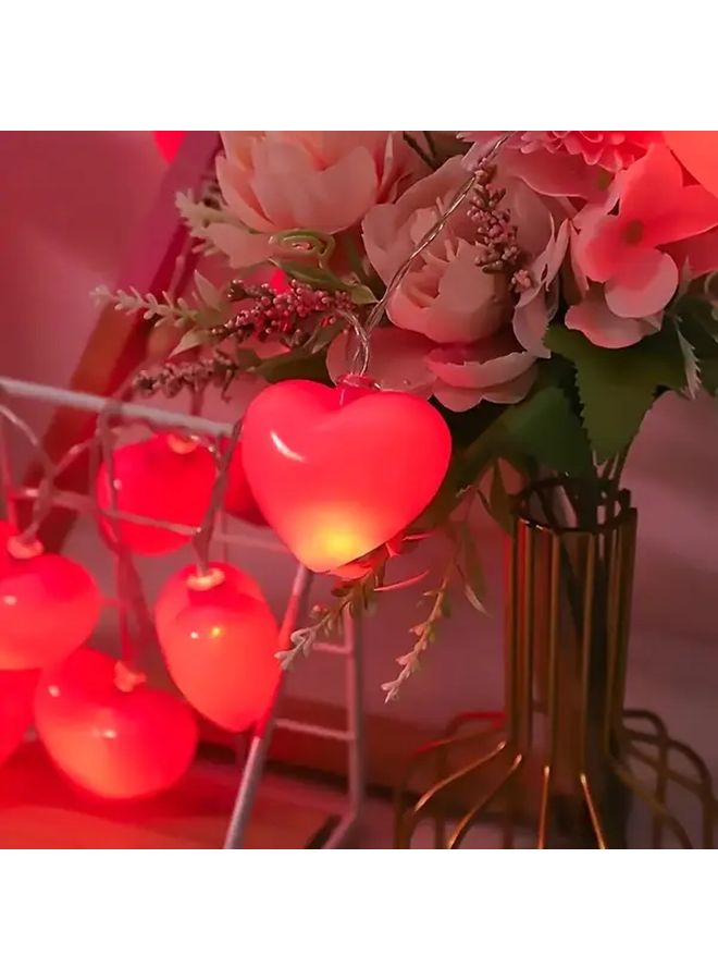 Pink Heart Shaped LED String Lights 10 Lights Battery Operated Valentine Wedding Decor - Image 1