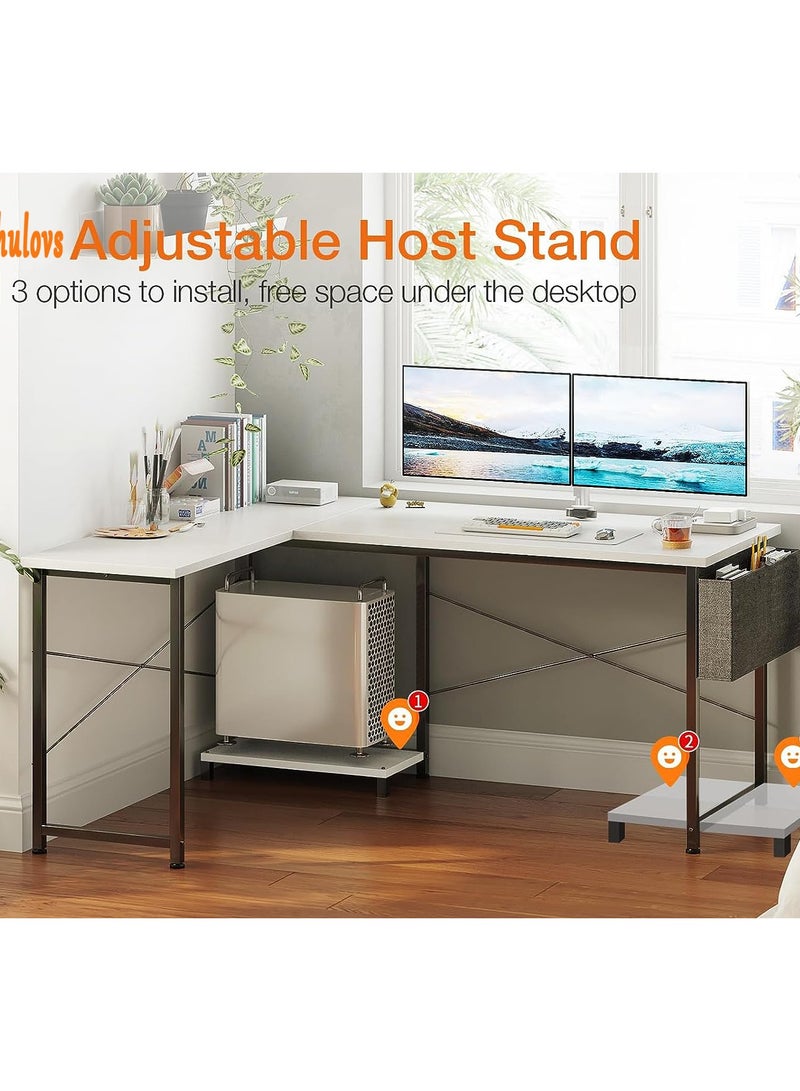 Chulovs L Shaped Desk with Storage Bag, Home Office Desk with Host Stand, Reversible Computer Corner Desk for Bedroom, PC Gaming Desk for Study Writing (White) - Image 5