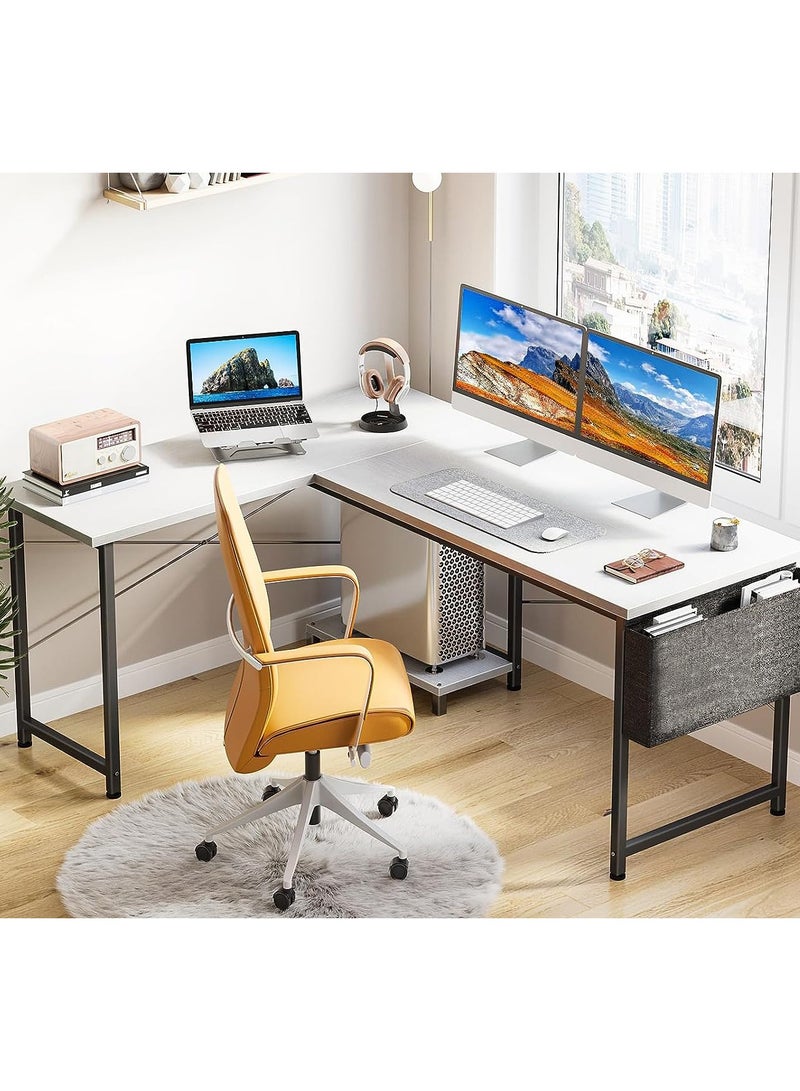 Chulovs L Shaped Desk with Storage Bag, Home Office Desk with Host Stand, Reversible Computer Corner Desk for Bedroom, PC Gaming Desk for Study Writing (White) - Image 3